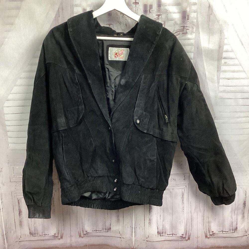 Vintage Adler Bomber Black Leather Jacket M 80s